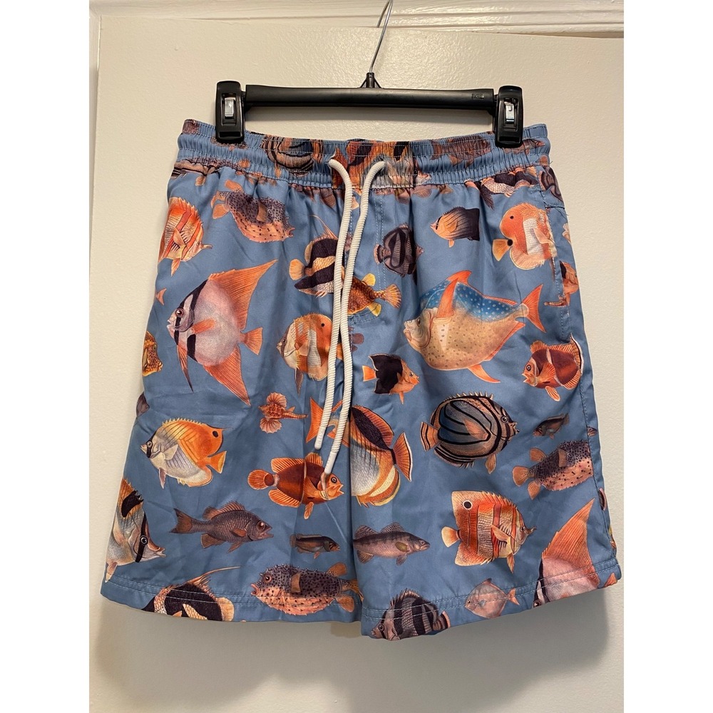 Kith Swim jorts Trunk Fish Blue print shorts size S
